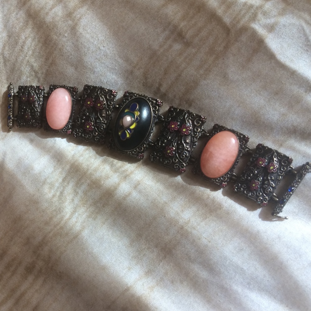 Lucky Brand Pink & Black Bronze Cuff Bracelet-NWOT